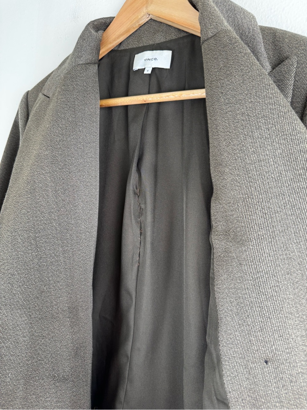 Vince Wool Blend Double Breasted Oversized Blazer Taupe Brown Size 8 - Picture 14 of 16